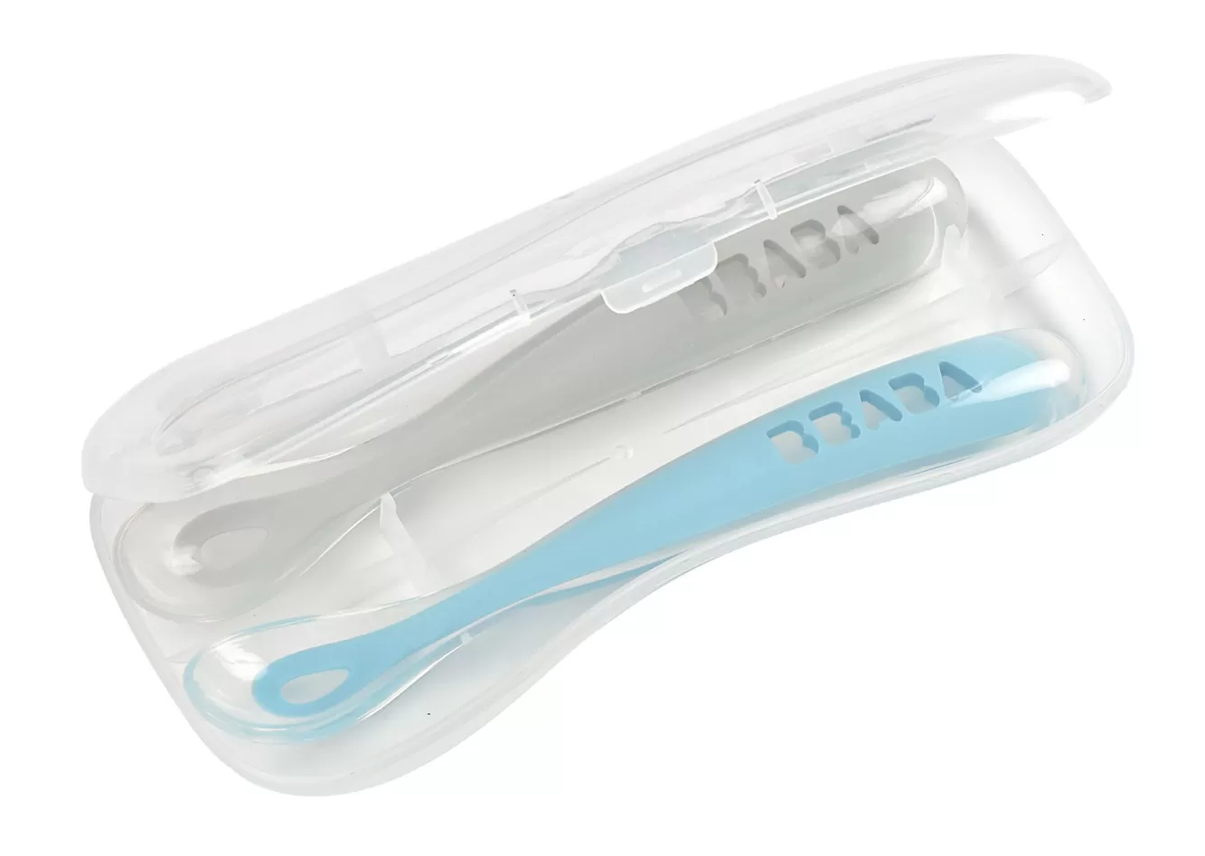 Set Van 2 Siliconen Babylepels + Opbergdoosje Grey/Blue | BÉABA Clearance