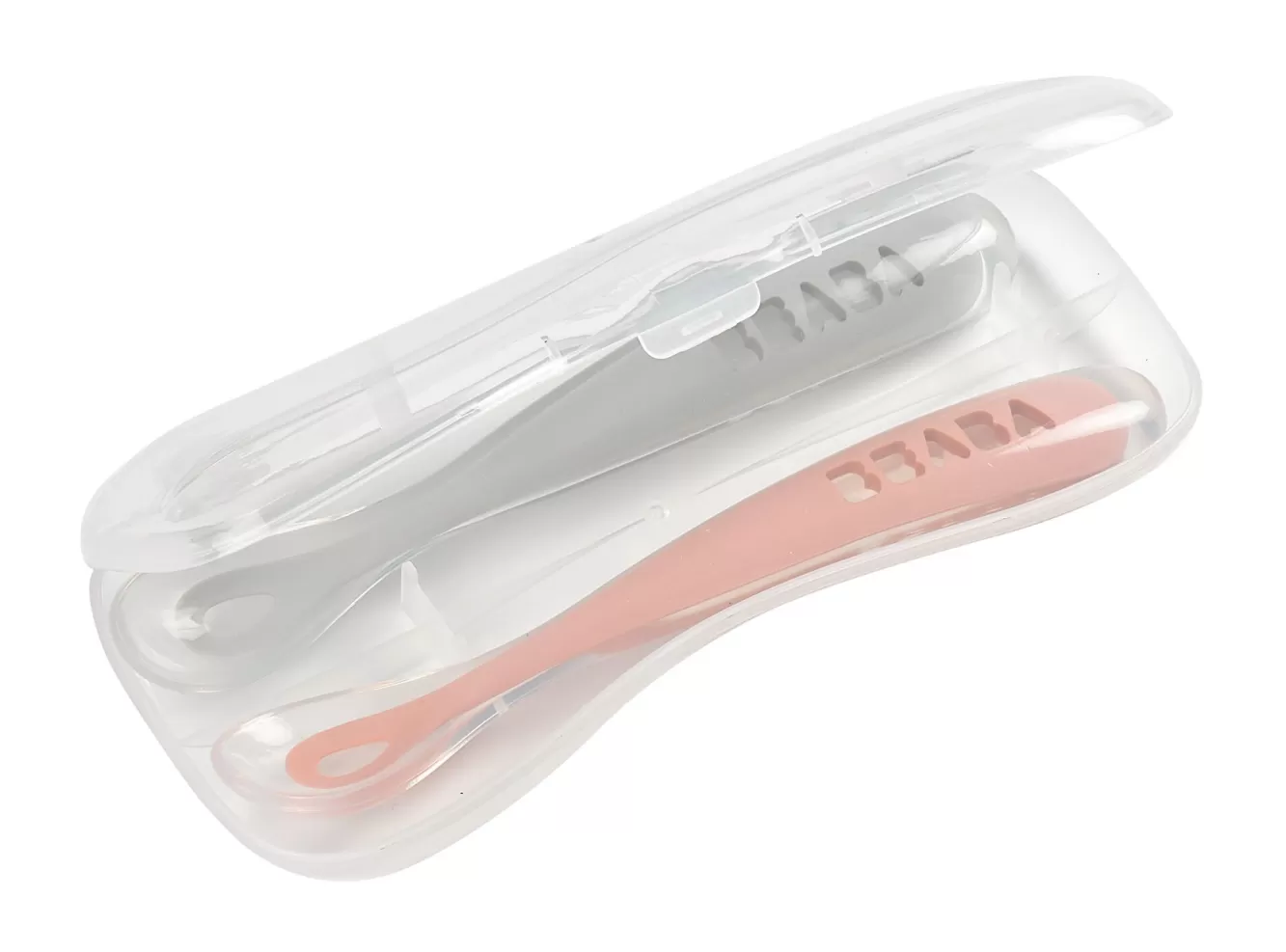 Set Van 2 Siliconen Babylepels + Opbergdoosje Grey/Pink | BÉABA Best Sale
